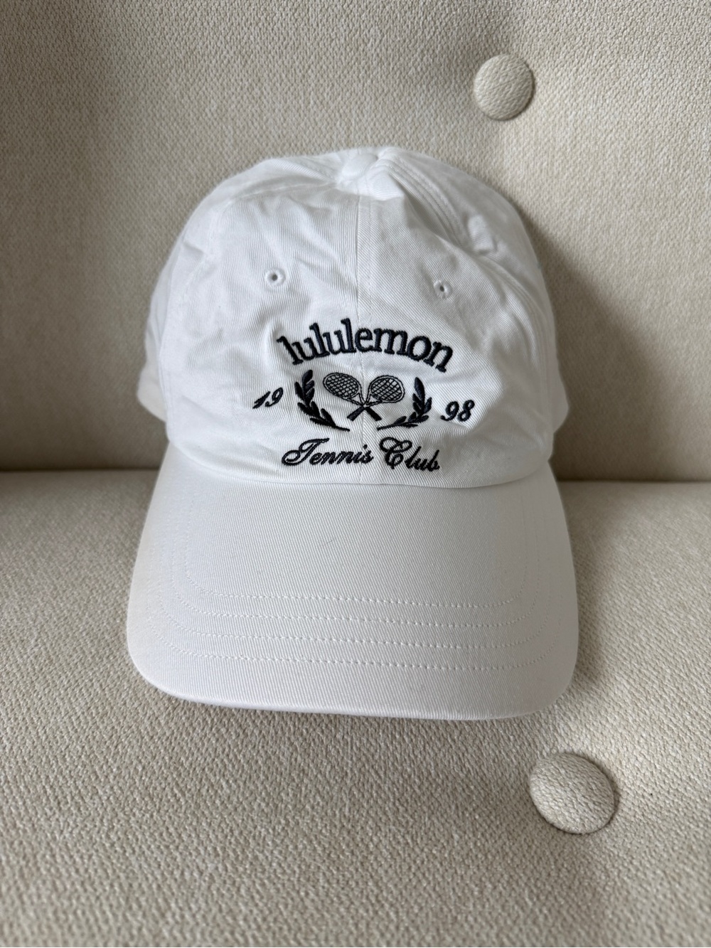 lululemon Tennis Club Hat White Black Embroidered Logo S/M Adjustable